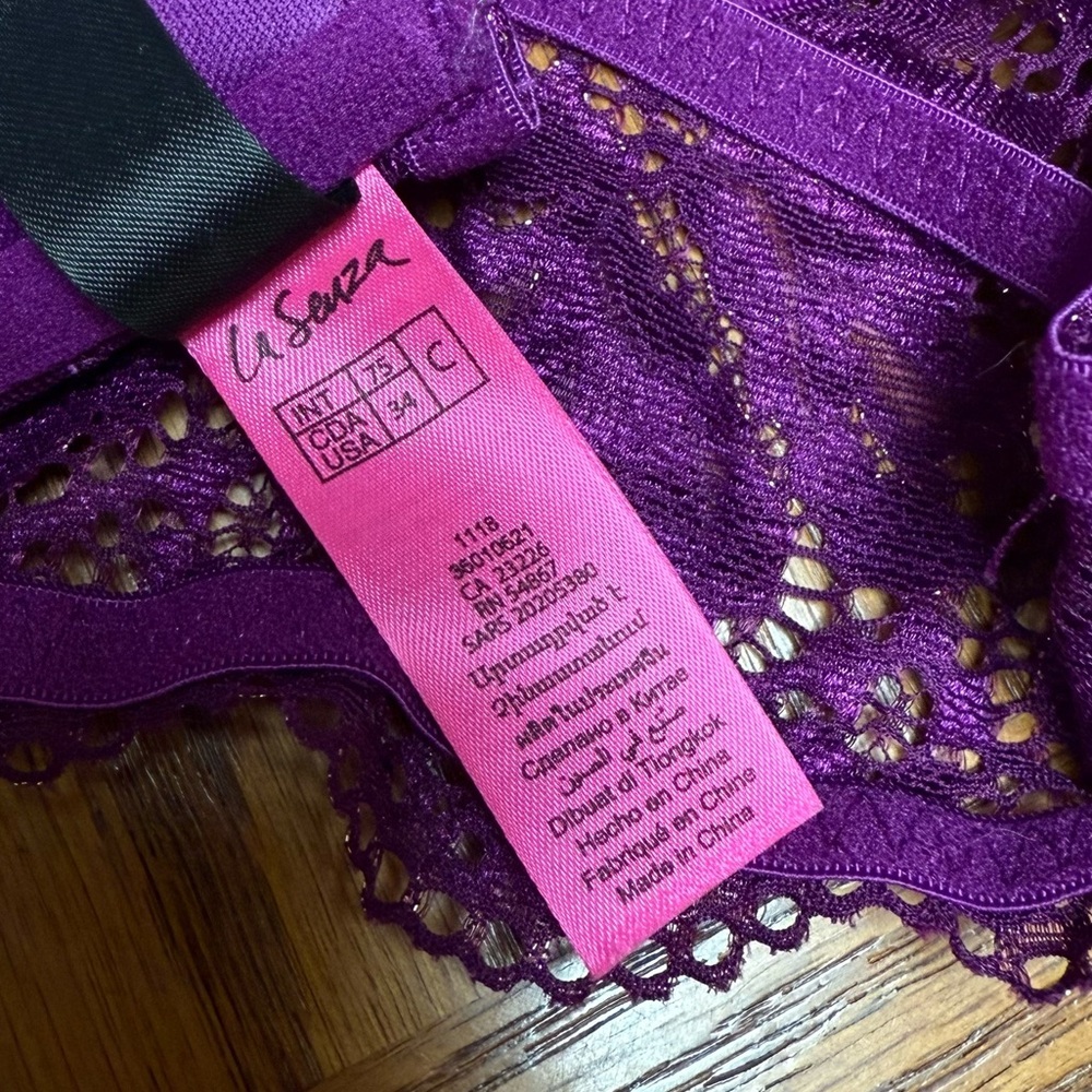 La Senza Purple Lace Push Up Bra 34C Racerback Floral Lingerie Gold Detail - Picture 5 of 5